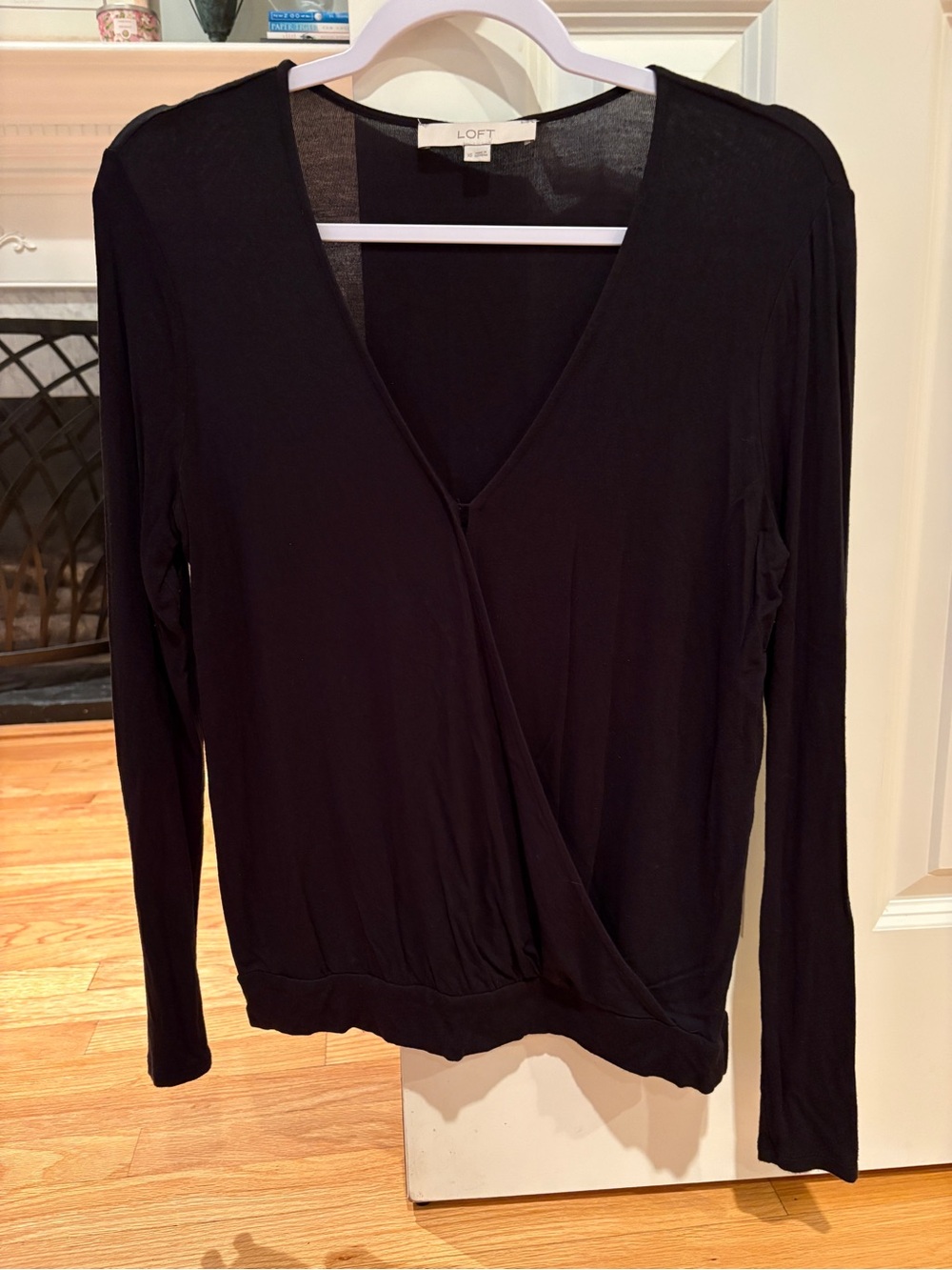 LOFT Black Long-Sleeve Wrap Top